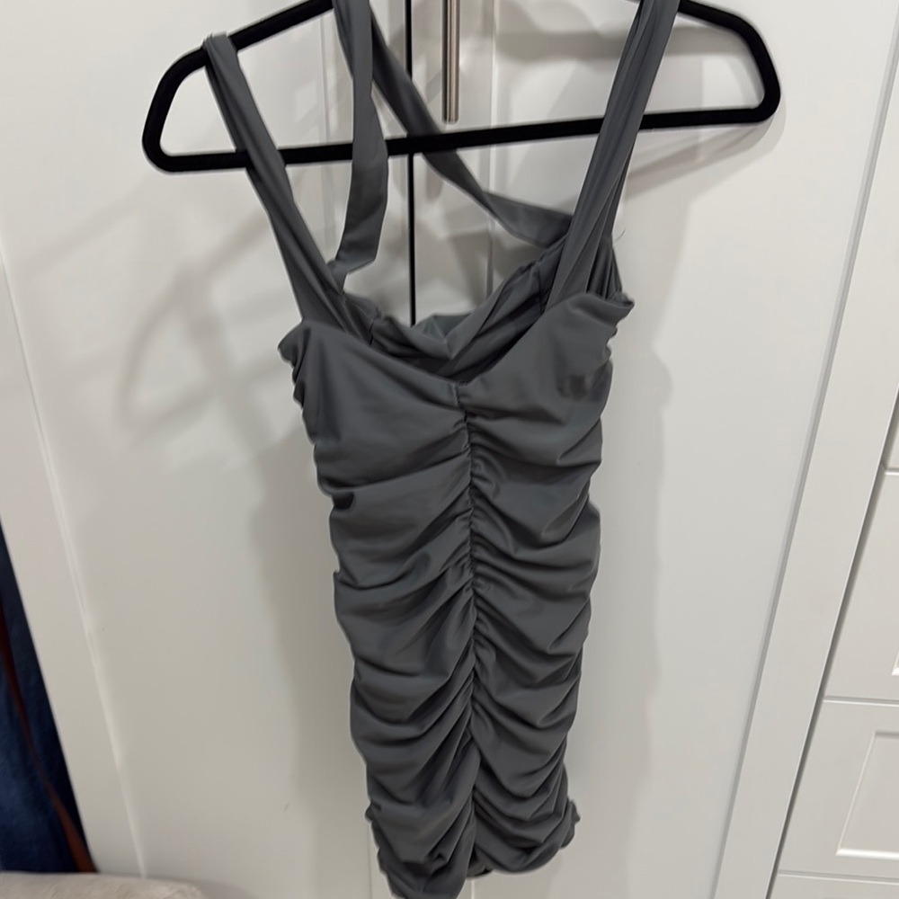 Stylish Gray Ruched Dress - Picture 2 of 7